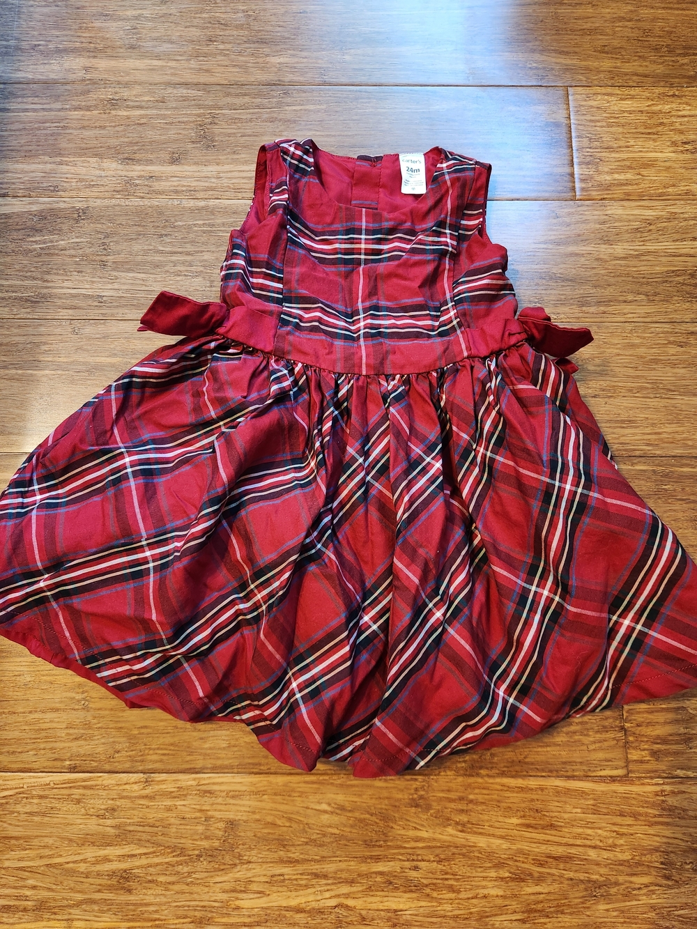 Carter's Baby Girl's Red Plaid Sleeveless Side Bow Christmas Holiday Dress, 24 M